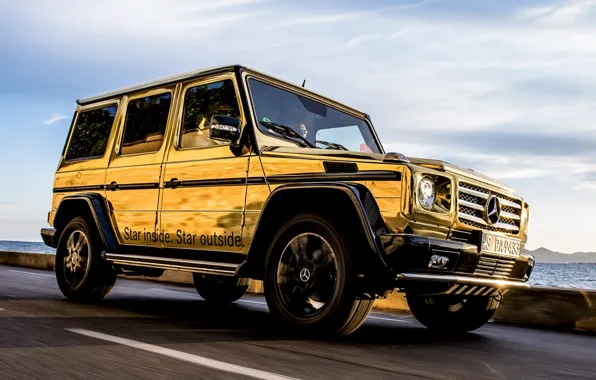 Picture the sky, Mercedes-Benz, Mercedes, jeep, SUV, gold, the front, spec.version