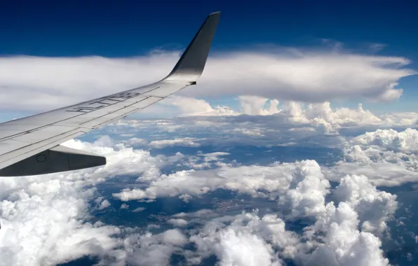 The sky, clouds, flight, the plane, wing, sky, aircraft, flight