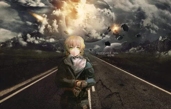 Road, the sky, markup, gloves, meteorite, equipment, shawl, Steins Gate