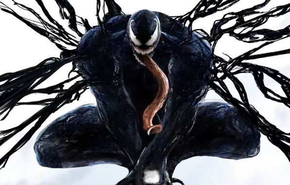 Language, pose, white background, sitting, Venom, Venom, symbiote