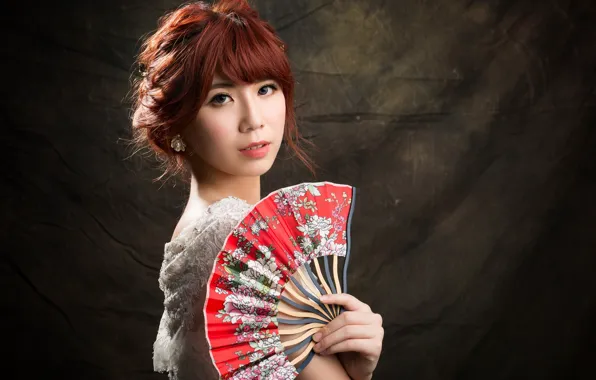 Makeup, fan, hairstyle, Girl