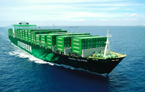 The ocean, Sea, Board, The ship, A container ship, Tank, Evergreen, Evergreen Marine Corporation