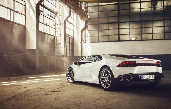 Lamborghini, White, Supercar, 2014, Rear, Huracan, LP610-4