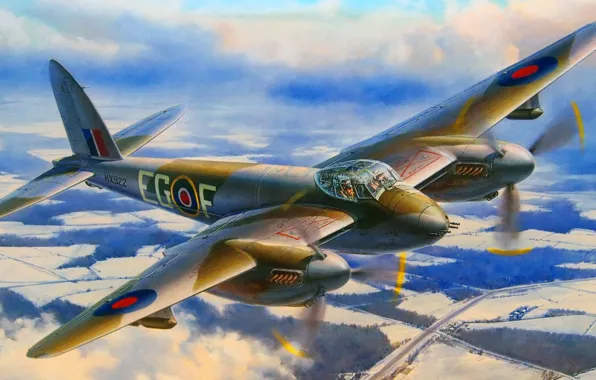 RAF, British multi-purpose bomber, De Havilland, Day and night fighter-bomber, long-range fighter, Mosquito FB Mk …