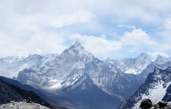 The sky, clouds, snow, mountains, nature, rocks, Nepal, AMA Dablam