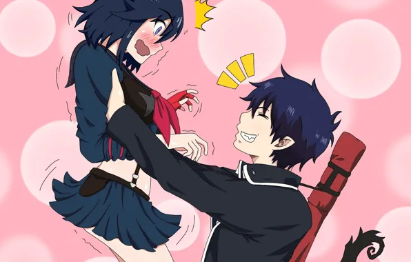 Picture girl, art, guy, Ao no Exorcist, Blue exorcist, crossover, Rin Okumura, Kill La Kill