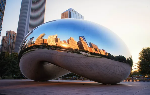 Picture reflection, Chicago, Chicago, Illinois, monument, millennium park, Spaceship Earth, Millennium Park