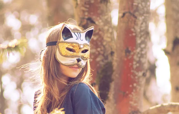 Picture girl, trees, mask, brown hair