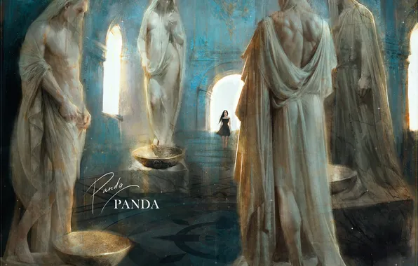 Girl, statues, sculpture, by Panda