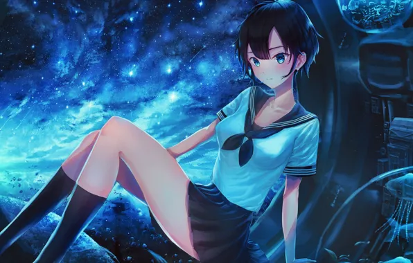 Girl, space, fiction, jellyfish