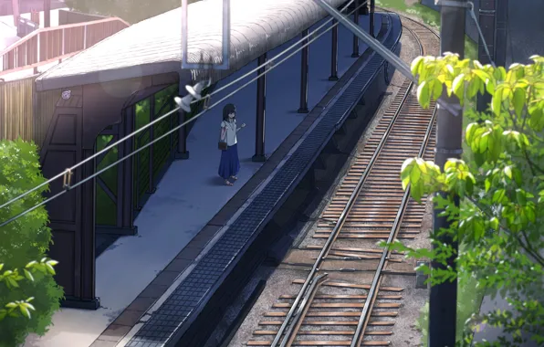 Girl, trees, station