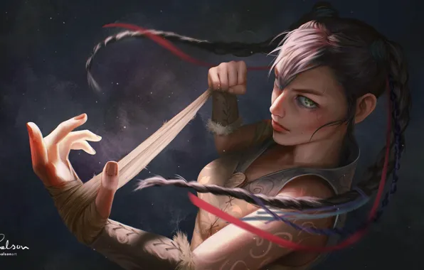 Look, art, fighter, fighter, blurred background, braids, training, bandage