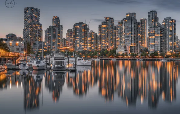 Picture night, the city, lights, reflection