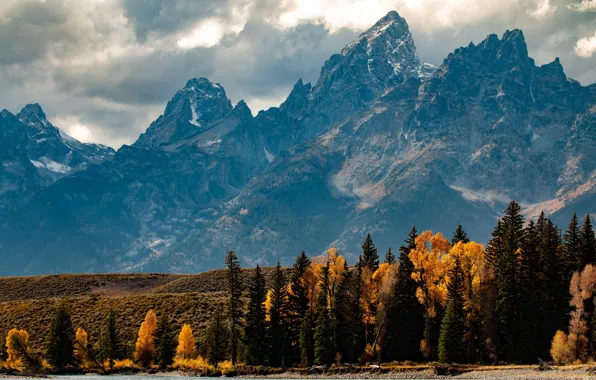 Picture the sky, clouds, trees, mountains, clouds, nature, river, rocks