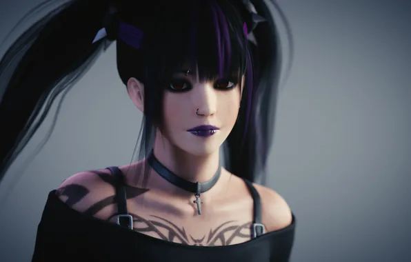 Look, girl, hair, cross, piercing, ring, Hitomi, goth