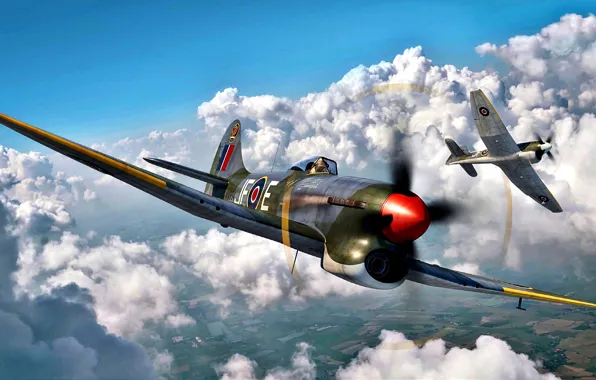 Picture RAF, multi-role fighter, Hawker Tempest Mk.V, during the Second World war, Engine Napier Sabre II, …