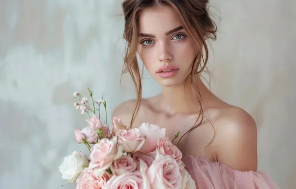 Look, girl, flowers, face, holiday, portrait, bouquet, spring