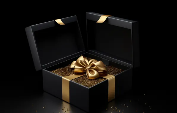 Gift, Christmas, New year, black background, bow, bow, gift box, AI art