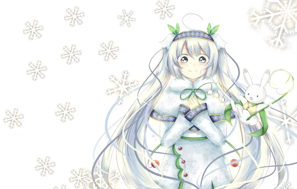 Anime, art, snowflake, Vocaloid. Miku., snow miku