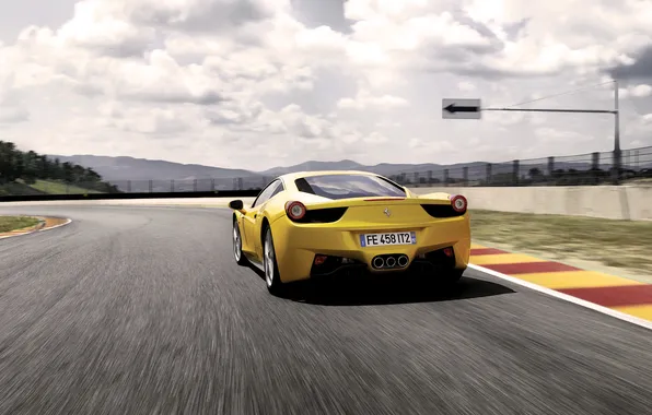 Auto, Road, Yellow, Machine, Asphalt, Ferrari, 458, Supercar