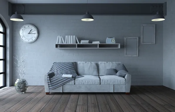 Picture design, sofa, interior, pillow, living room, Sofa, Book, Clock