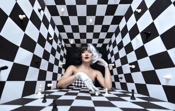 Look, girl, face, space, pose, style, makeup, chess