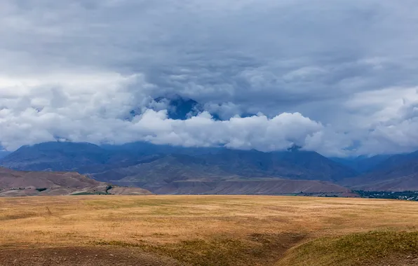 Clouds, mountains, beauty, plain, valley, horizon, space, Serenity