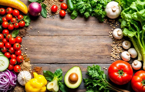 Greens, mushrooms, Board, vegetables, different, mushrooms, avocado, cuts
