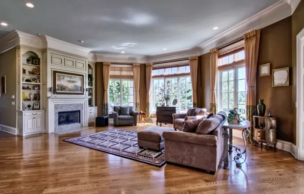 Style, sofa, interior, fireplace, living room