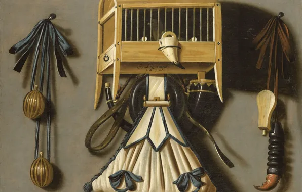 Oil, picture, cell, canvas, Johannes Lemans, Still life with Hunting Equipment