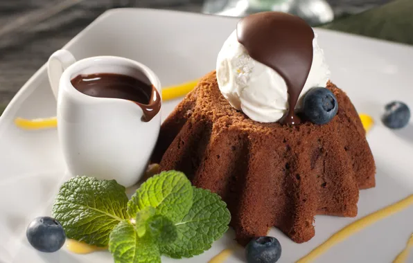 Chocolate, ice cream, mint, cupcake, blueberries