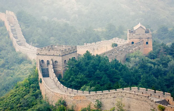 Forest, trees, fog, China, The great wall of China, Great Wall of China