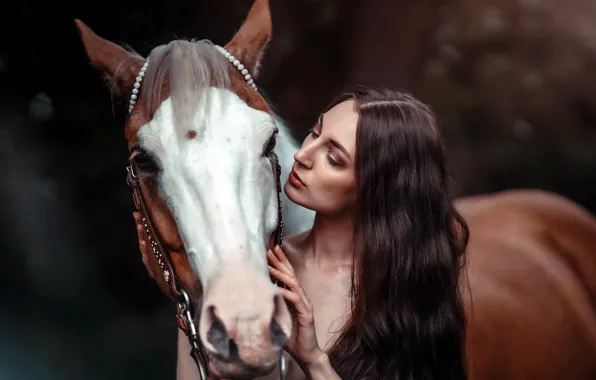 Girl, background, horse