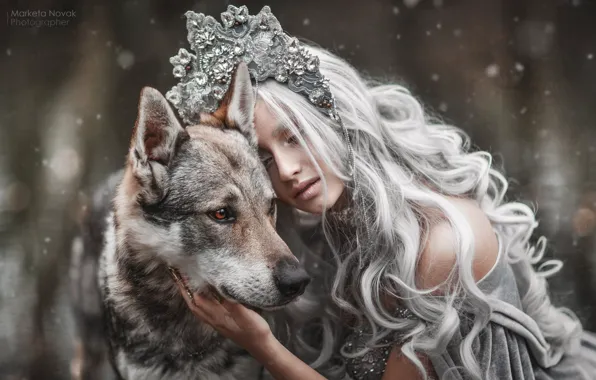 Picture girl, style, mood, dog, long hair, Princess, Marketa Novak, Tamara Vaňousová