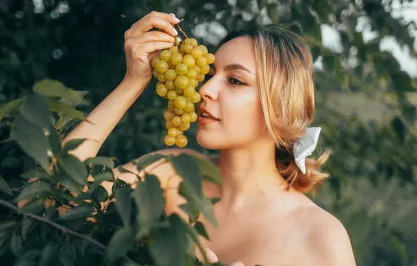 Picture leaves, girl, nature, grapes, Roosso alex