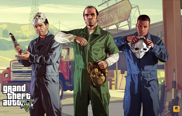 Picture gun, skull, monkey, mask, Rockstar, gta, Grand Theft Auto V, GTA V