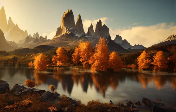 Autumn, landscape, mountains, nature, AI art, neural network
