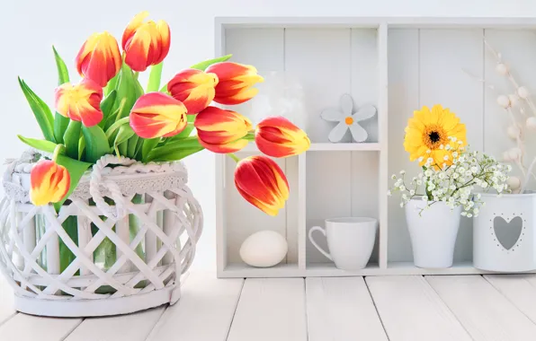 Picture flowers, bouquet, tulips, basket, decor, Anya Ivanova