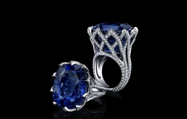 Picture decoration, ring, diamonds, sapphire