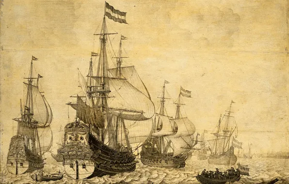 Figure, ink, 1670, Willem van de Velde I, Willem van de Velde the Elder, Seascape …