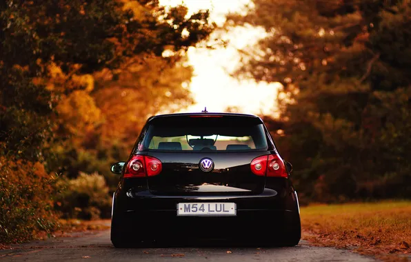 Picture road, autumn, foliage, Volkswagen, City, cars, auto, wallpapers