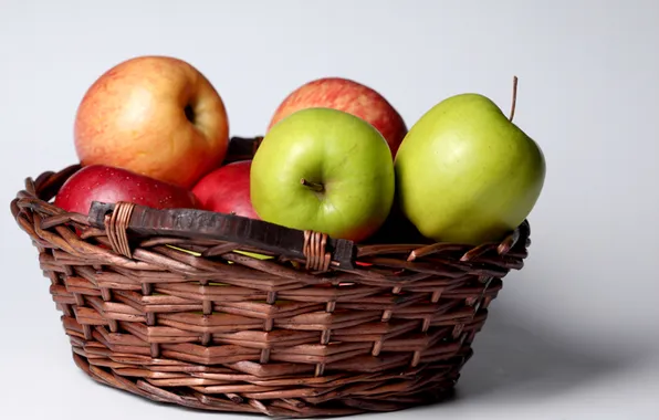 Red, green, basket, apples, fruit
