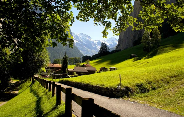 Picture mountains, the city, Switzerland, Alps, Lauterbrunnen, Lauterbrunnen, Switzerland, Jungfrau