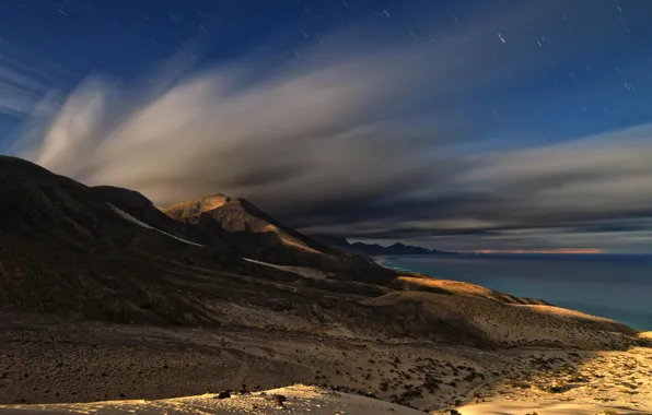 Sea, clouds, mountains, shore, coast, the evening
