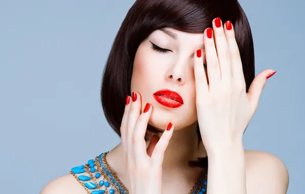 Girl, portrait, makeup, hairstyle, necklace, manicure, Elena Kharichkina