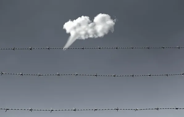 The fence, cloud, barbed wire
