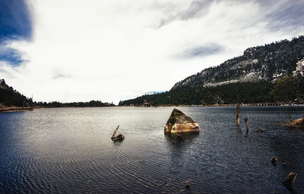 Water, clouds, China, Lake, China, A Glacier Lake in Xichang, Xichang