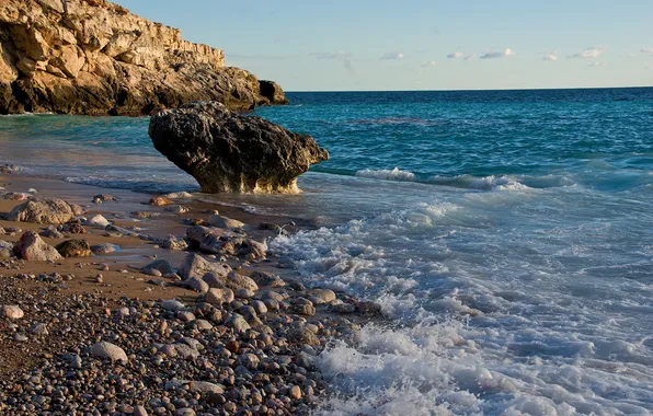 Sea, foam, stones, the ocean, coast, slope, surf, drying