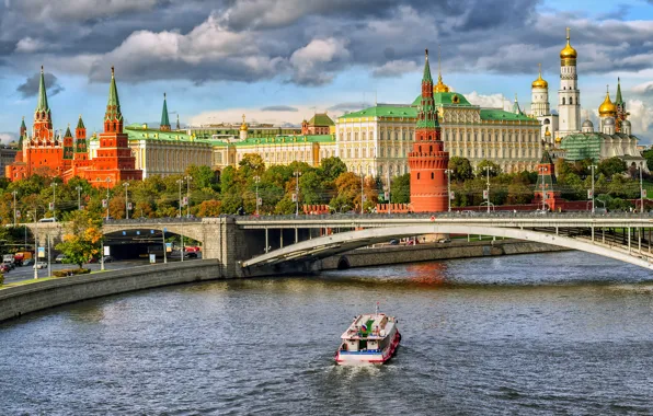 Bridge, river, Moscow, The Kremlin, Russia, Moscow, Kremlin