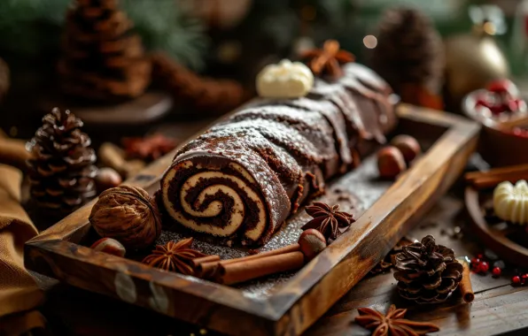 Table, Christmas, pie, New year, dessert, cakes, cutting, roll